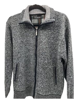 YeoKou Men's Gray Full-Zip Knit Jacket Sweater